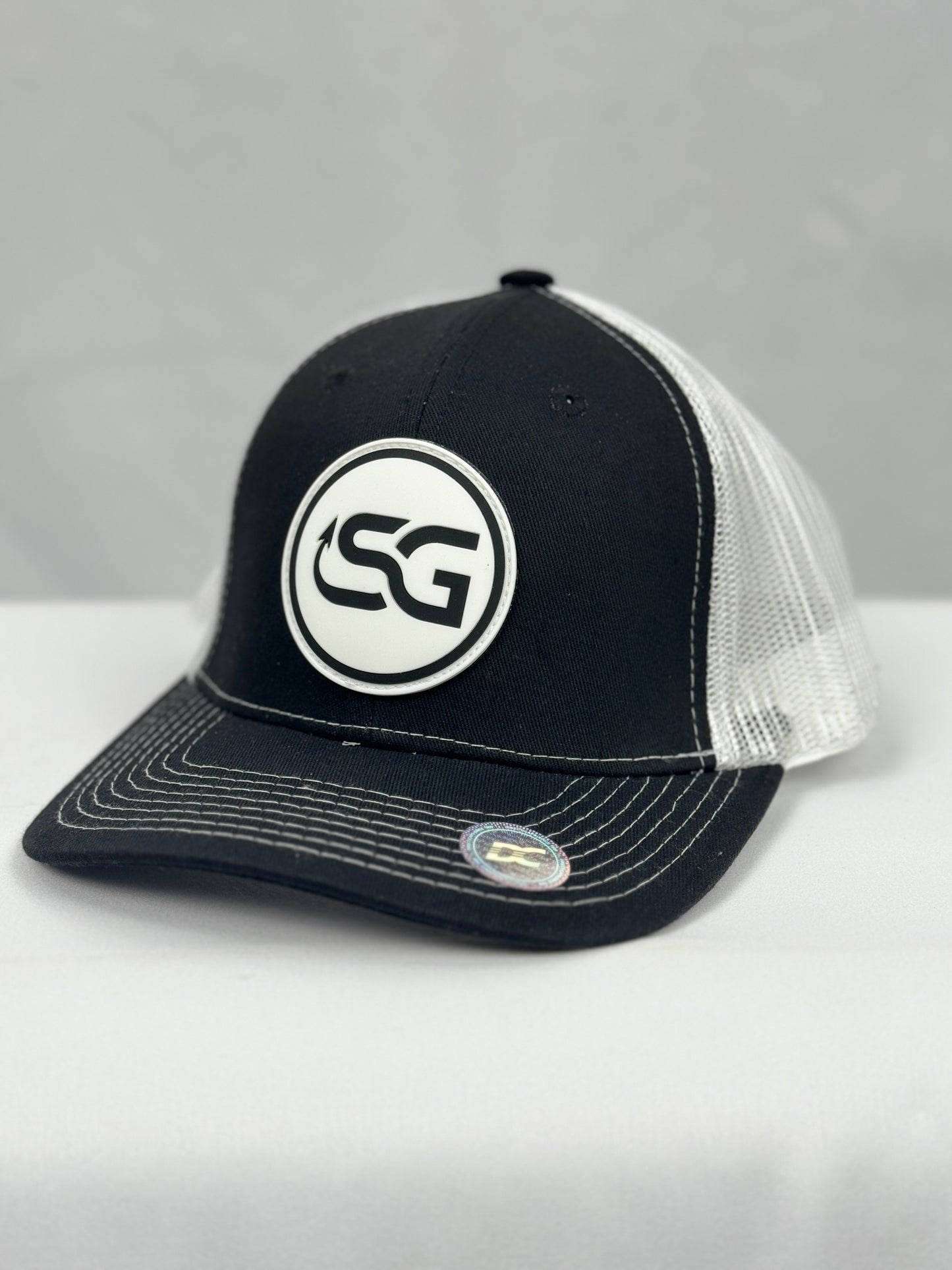 PVC Circle Logo on 112 Premium Trucker Cap - Black/ White