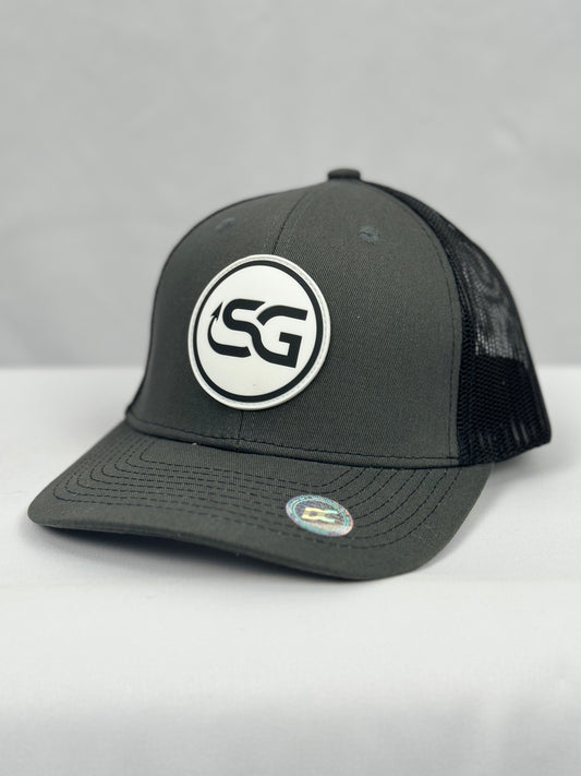 PVC Circle Logo on 112 Premium Trucker Cap - Charcoal/ Black