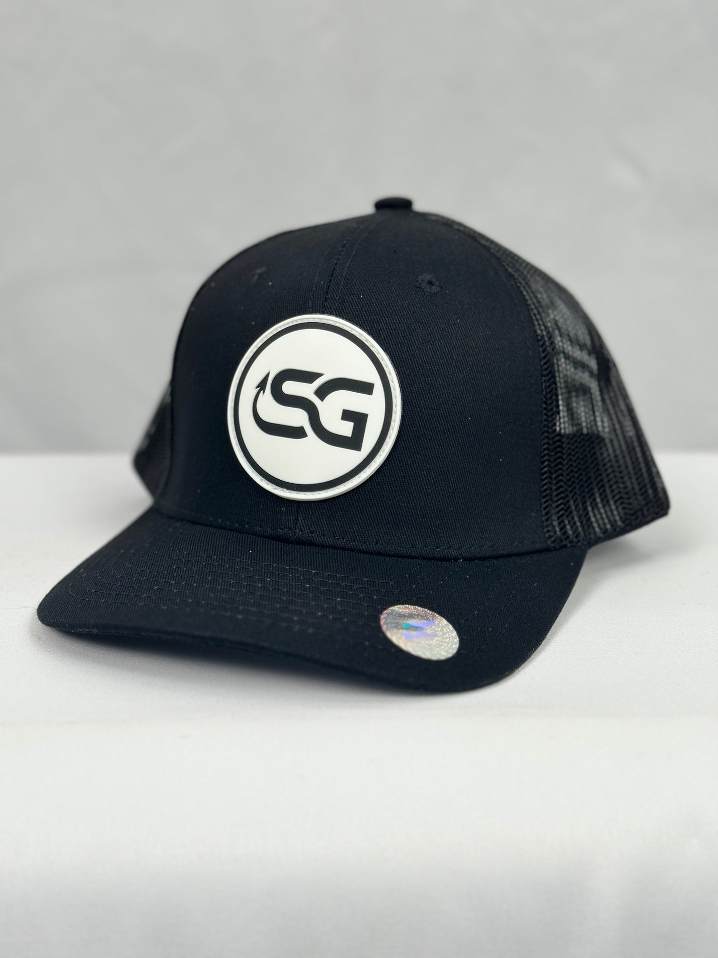 PVC Circle Logo on 112 Premium Trucker Cap - Black/ Black