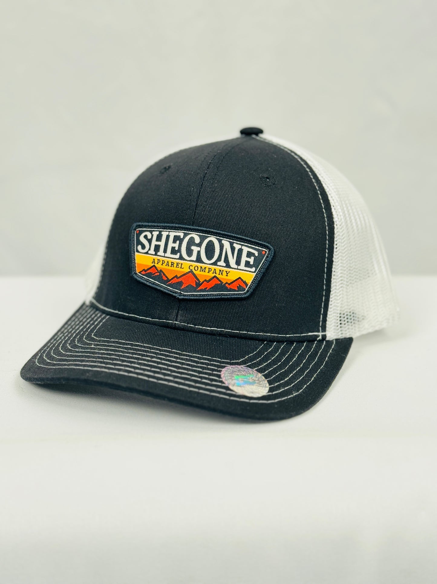 Full Color Woven SheGone Patch on 112 Premium Trucker Cap - Black/ White