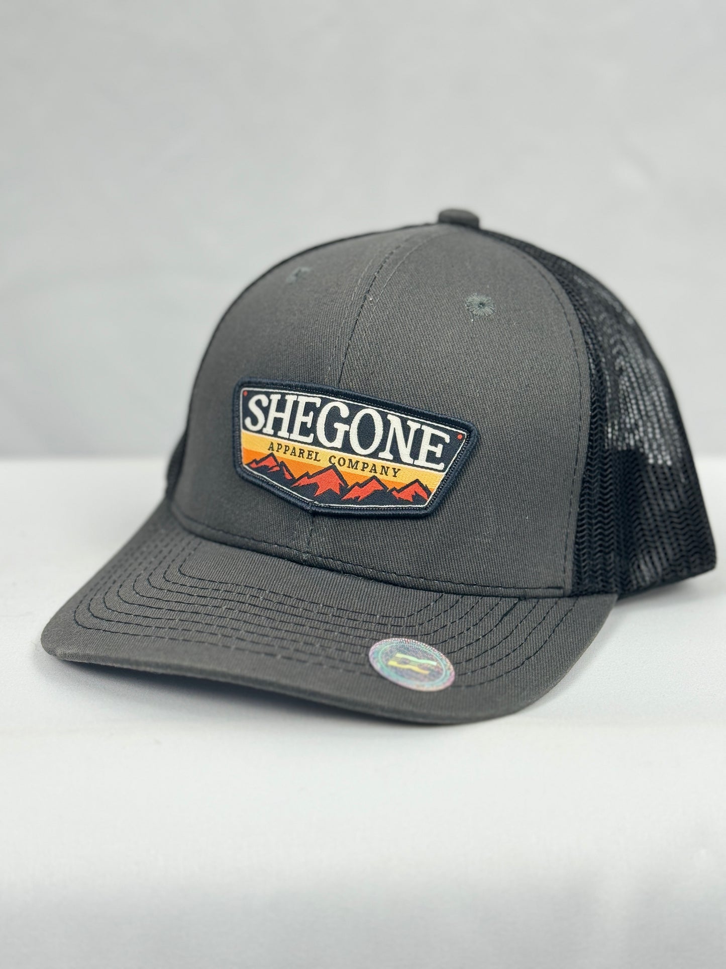 Full Color Woven SheGone Patch on 112 Premium Trucker Cap - Charcoal/ Black