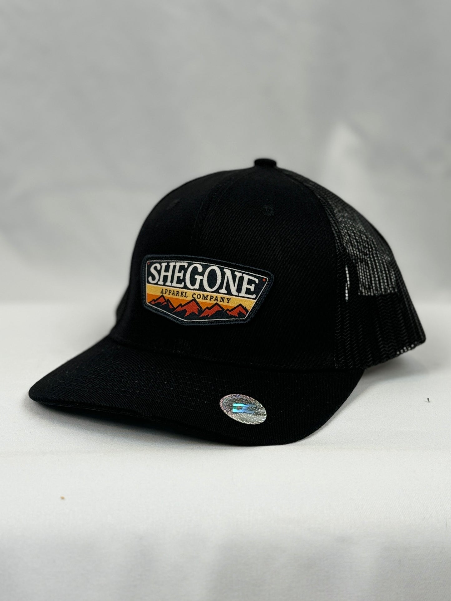 Full Color Woven SheGone Patch on 112 Premium Trucker Cap - Black/ Black