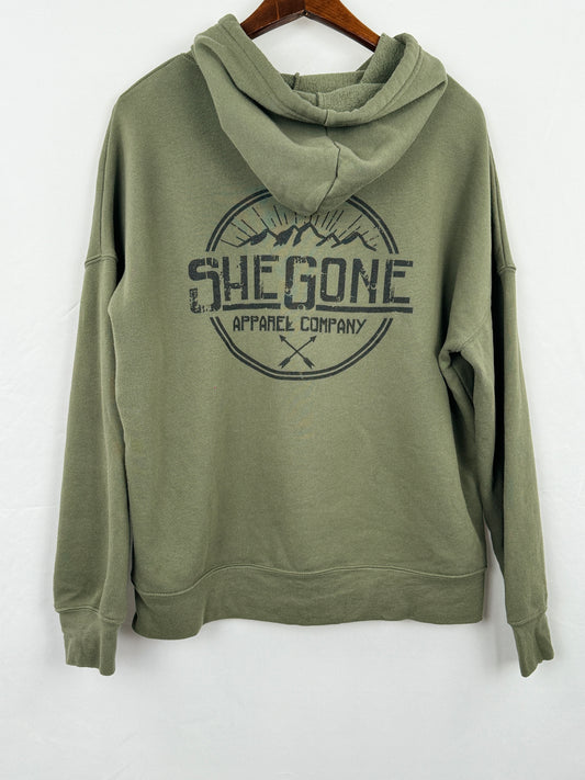 SheGone Fleece Drop Shoulder Hoodie in Military Green